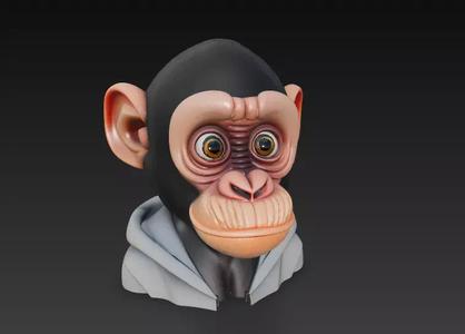 Stylized Monkey Head Bust - Cartoon Character 3D
