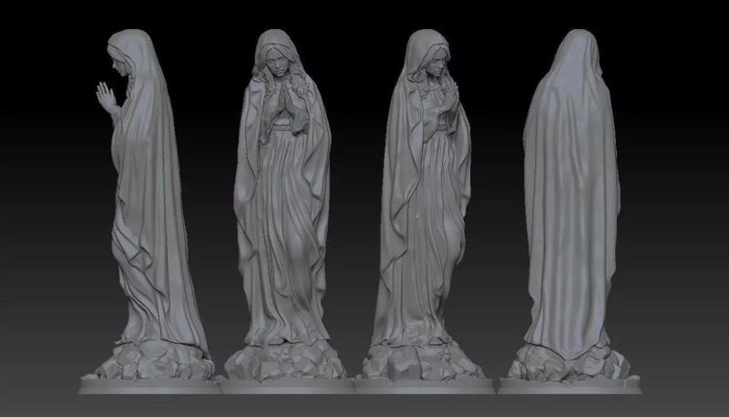 3D Printed Model of Statue of Virgin Mary praying