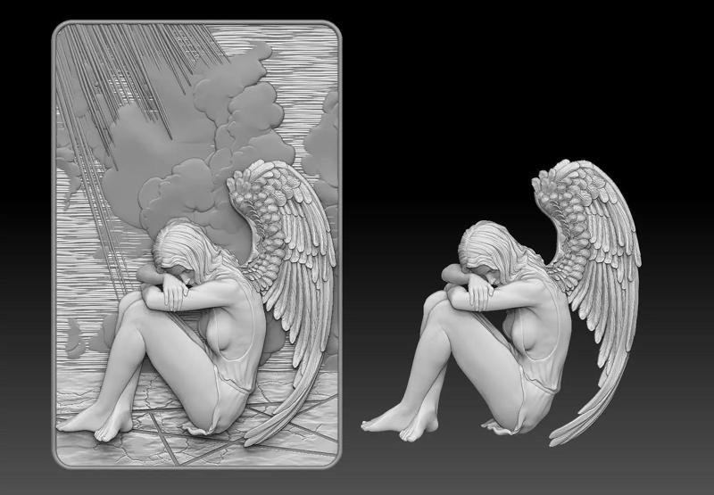 angel female Bas Relief 3D print model cnc