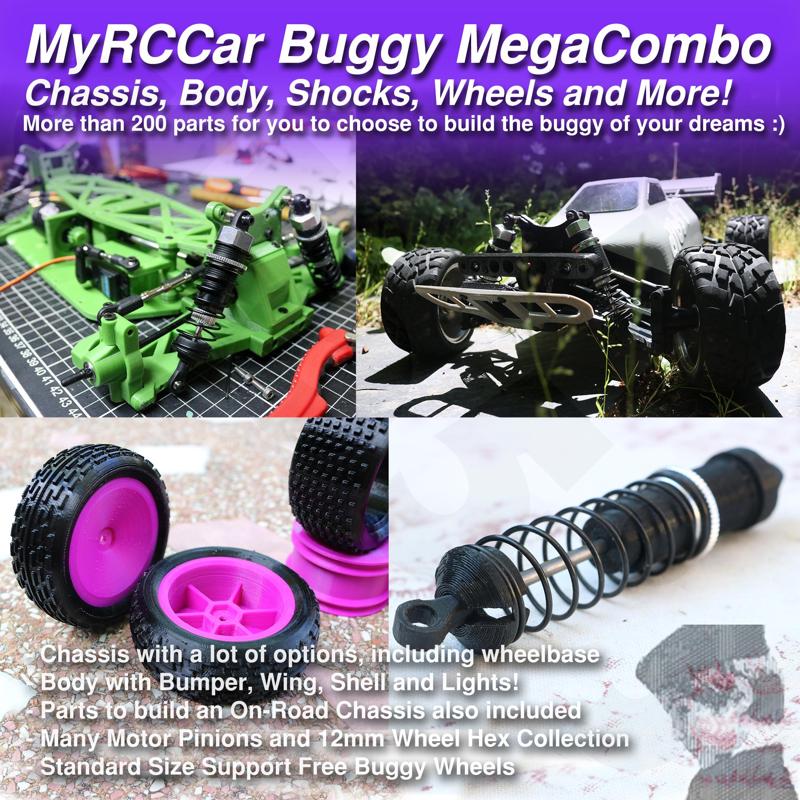 MyRCCar OBTS Buggy Mega COMBO, including Chassis, Body, Shocks, Wheels, HEX, and Motor Pinions