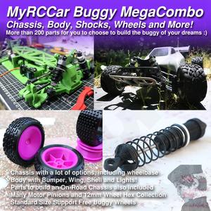 MyRCCar OBTS Buggy Mega COMBO, including Chassis, Body, Shocks, Wheels, HEX, and Motor Pinions