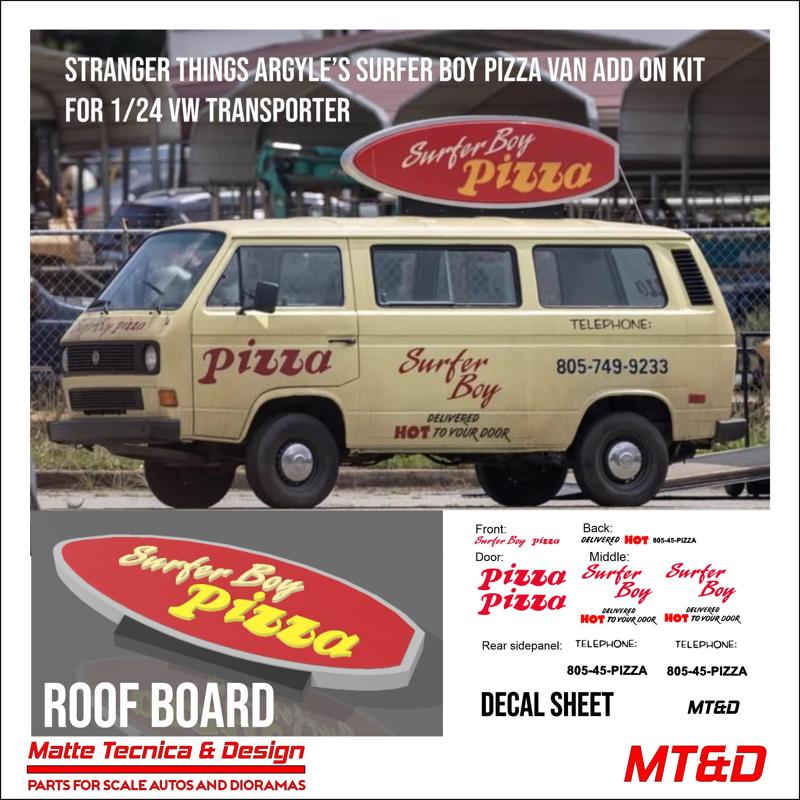 Stranger Things Surfer Boy Pizza Add On for 1/24 VW T3 Roof Surfboard + Decal