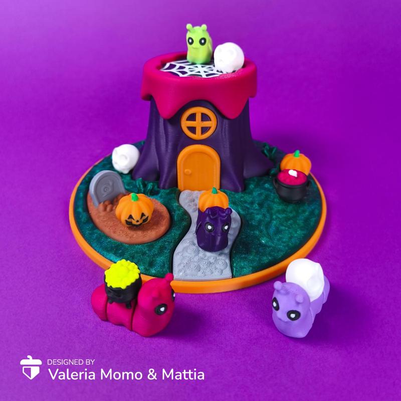 🕸️ Spooky & Halloween - Diorama for Cute Flexi Animals, Snail 🪵🐌✨