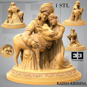 Radha Krishna with a sacred cow