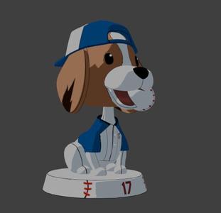 Cute Baseball Dog Mascot Sitting Statue with Base STL