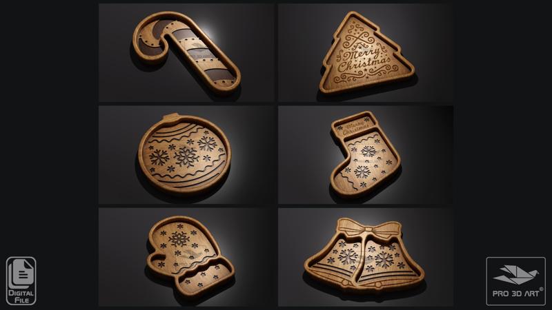 Christmas Trays Pack 2 - CNC Files for Wood (svg, dxf, eps, ai, pdf)
