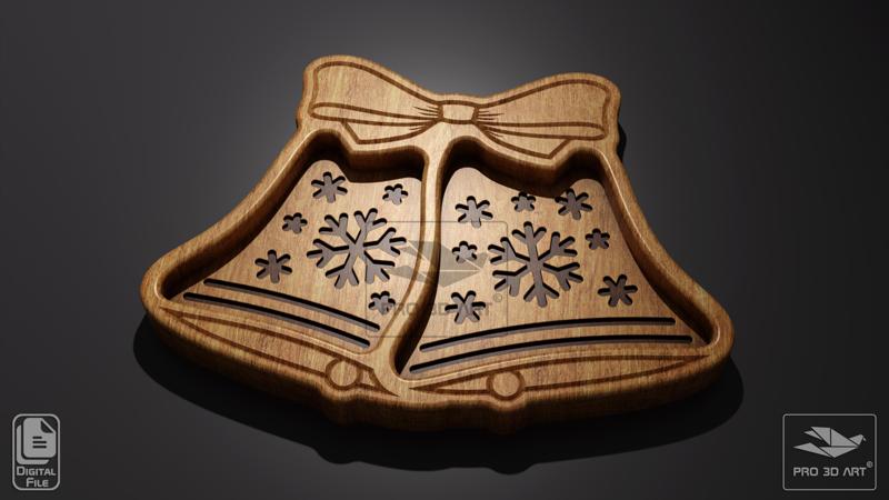 Christmas Bells Tray - CNC Files for Wood (svg, dxf, eps, ai, pdf)
