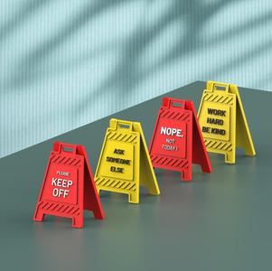 Funny Office Desk Signs, 3D Mini Floor Sign Set, 4 pcs.