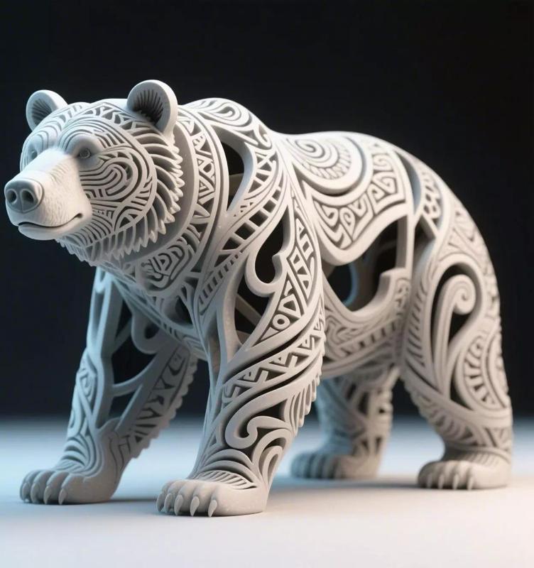 Hollow Tribal Bear Sculpture Guardian Totem Form