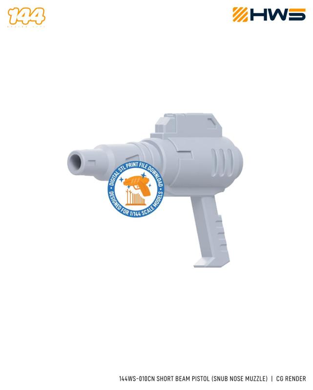 144WS-010CN Short Beam Pistol (Snub Nose Muzzle). 3D Printed Parts for High Grade Scale Model Kits.
