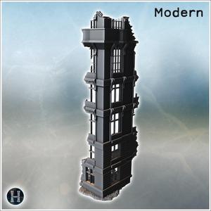 Narrow ruined structure with detailed windows, exposed brickwork, and rubble at the base (10) - Modern WW2 WW1 World War Diaroma Wargaming RPG Mini Hobby