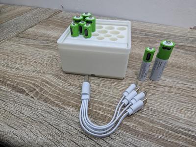 Gridfinity AA & AAA Rechargeable battery USB-C / Micro with storage for splitter