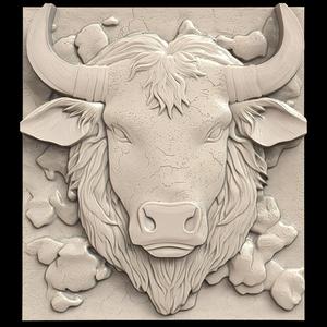 3D Model STL File for CNC Router/Laser & 3D Printer A Bull with Volcanic Rock Skin 2