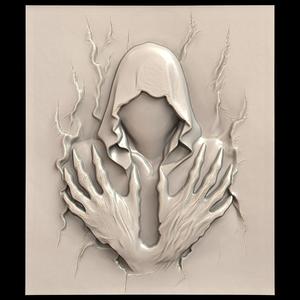 3D Model STL File for CNC Router/Laser & 3D Printer A Hooded Figure with Metallic Claws Leaving Marks on the Walls 1