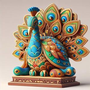 1175 Colorful 3D Model of a Peacock on Base, totem, pug, dachshund, poodle, rooster, dog, dogue, beagle, peacock, lion, fox, bull terrier, pomeranian, galgo, wolf, doberman pinscher, newfoundland, decorative, crocodile