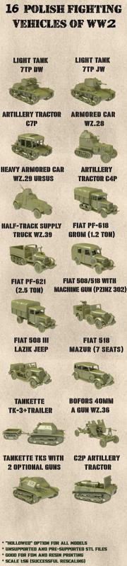 STL PACK - 16 POLISH Fighting vehicles of WW2 (1:56, 28mm) - PERSONAL USE