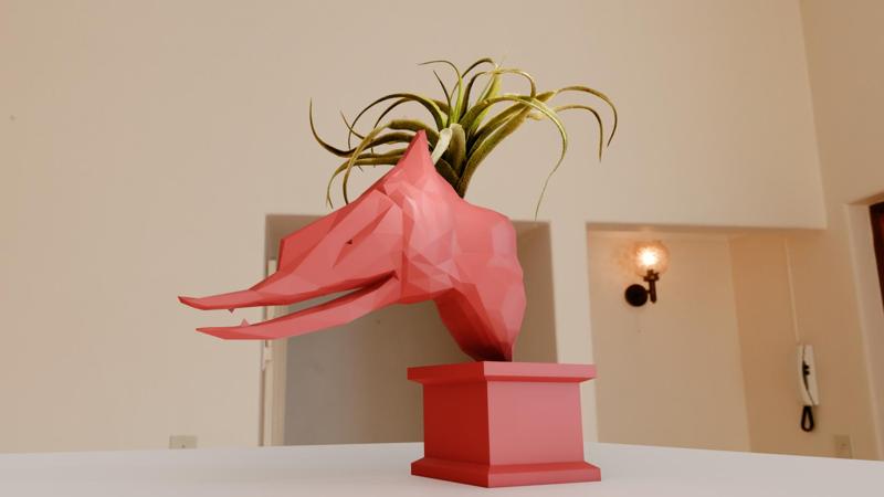 pterodactyl dinosaur bust planter pot flower vase low poly stl