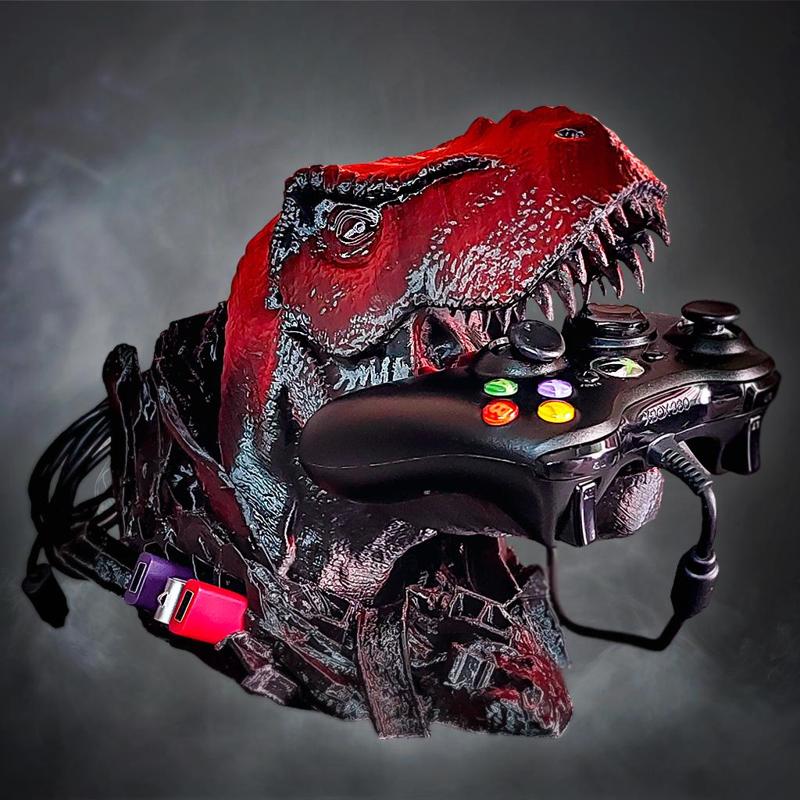 T-Rex Gamer 6-in-1 Stand - Dinosaur Head for Headphones, Controllers, Keys, and More (STL)
