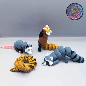 Flexi Baby Critter Keychain Set 2 (Snake, Opossum, Raccoon, Red Panda)