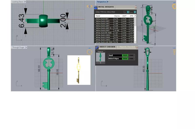 Gold stl 3dm Pendant The Shining Key of Love and Beauty gp0104