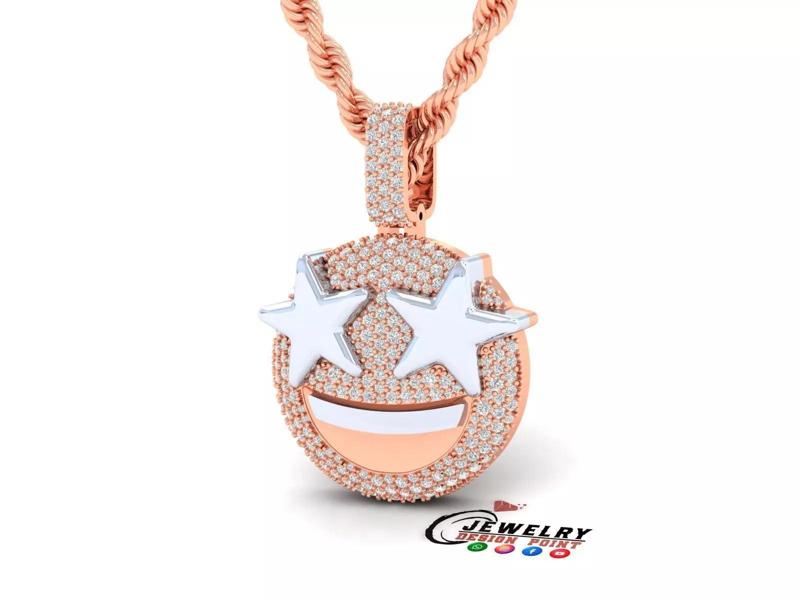 Custom Star Struck Diamond Emoji Pendant - Emoji Necklace