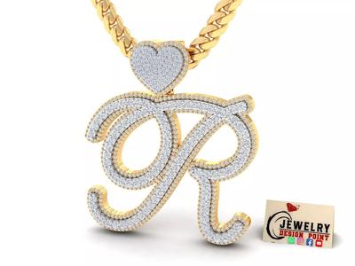 Custom Cursive Initial R Letter Diamond Pendant A to Z Alphabet