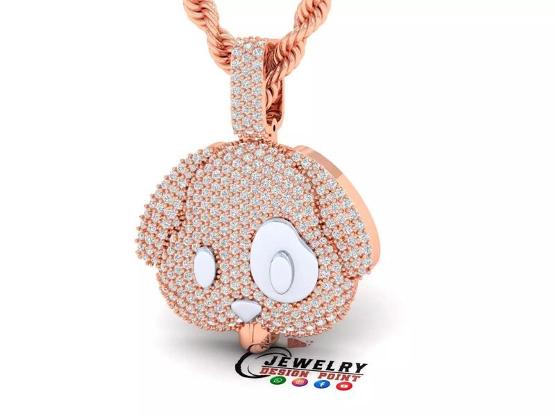 Custom Dog Emoji Diamond Pendant - Dog Emoji Pendant 1in