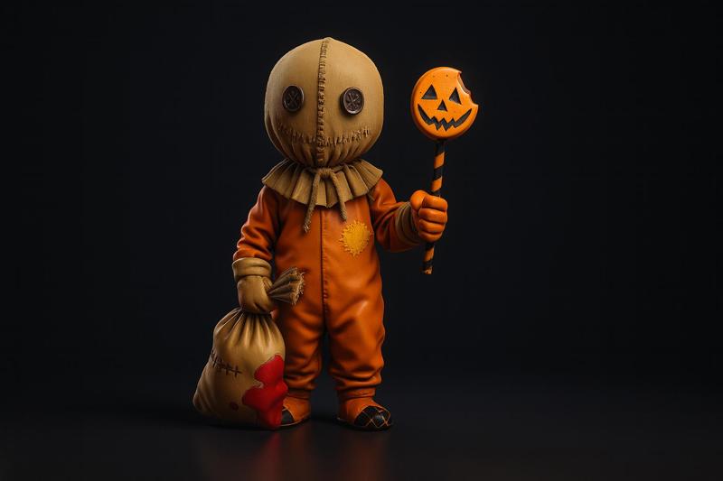 Sam Trick 'r Treat Horror Figurine | Halloween Collectible | Pumpkin Lollipop Scary Movie Decor