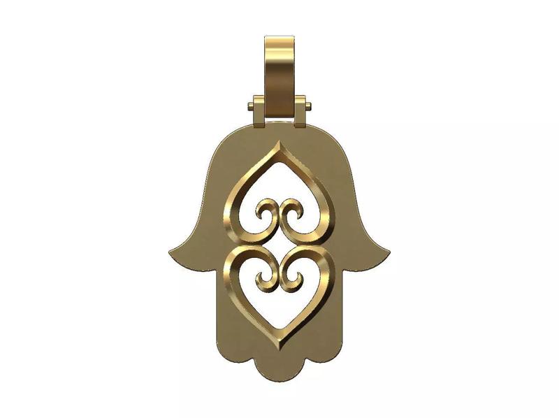 Double floral heart hand of fatima pendant