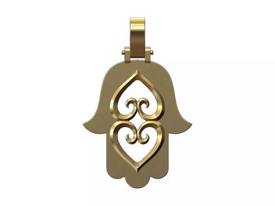Double floral heart hand of fatima pendant