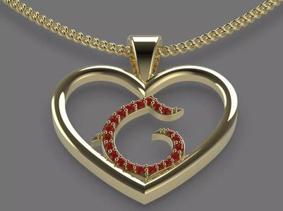Heart letter G pendant silver gold jewelry printable 3D model
