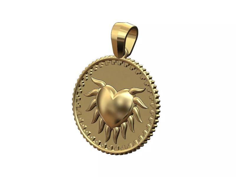 Sacred flaming horned heart notched pendant