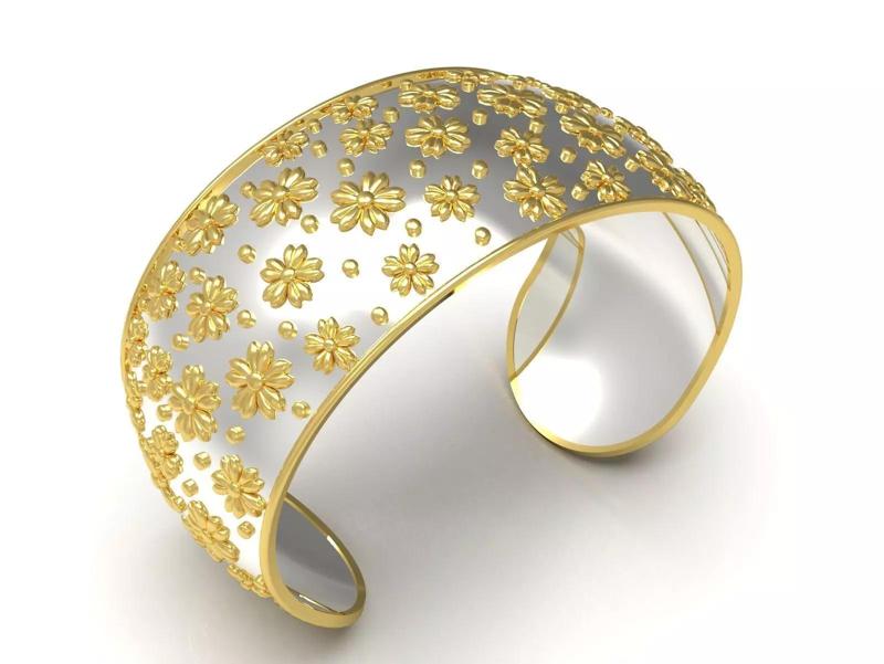 Yellow Gold stl 3dm Bracelet The Splendor of Gold Flowers bg0051