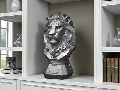 Futuristic Lion Bust – High Detail 3D Print STL Model