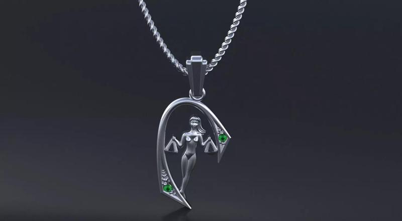 Virgo-libra pendant with gems 3D print or CNC model