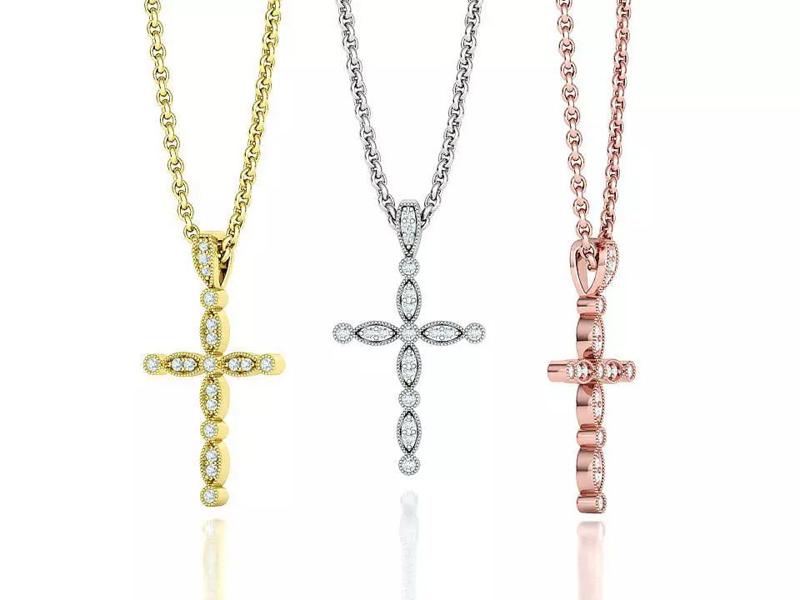 Vintage Cross Diamond Pendant 3dprint model 25mm height