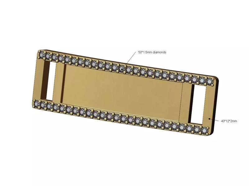 Diamond ID rectangular bracelet plate