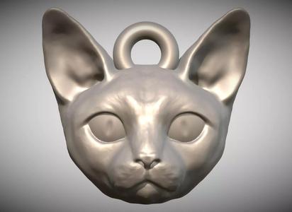 Devon Rex cat head key ring for 3D printing