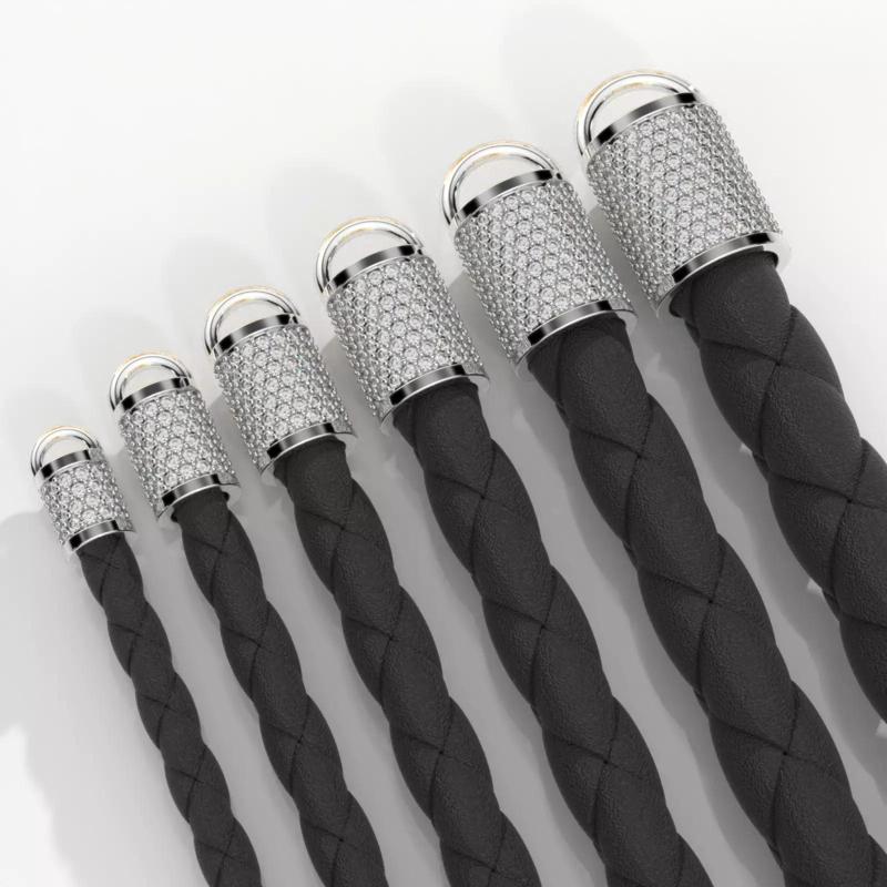 Tip for leather cord with diamonds