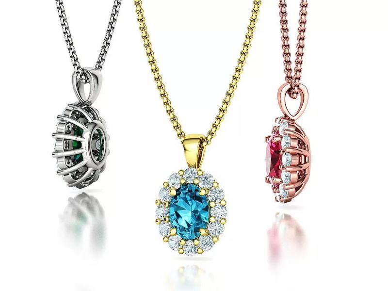 8x6 Oval Necklace Pendant 1ct Oval Stone Necklace Halo Pendant