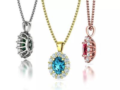 8x6 Oval Necklace Pendant 1ct Oval Stone Necklace Halo Pendant