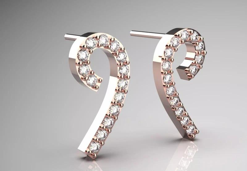 Rose Gold and Diamond Wave Stud Earrings Model je0116