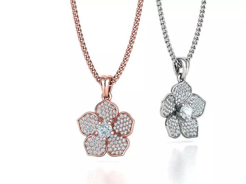 Bespoke Diamond Flower Necklace 5 petals Pendant 3dmodel