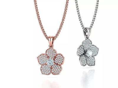 Bespoke Diamond Flower Necklace 5 petals Pendant 3dmodel