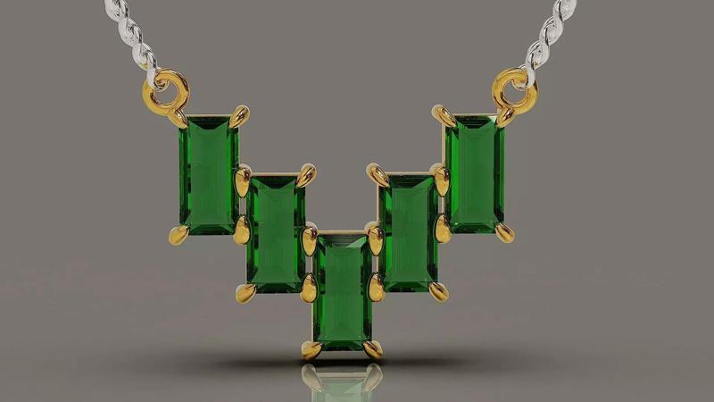 Prong set baguette shape diamond pendant