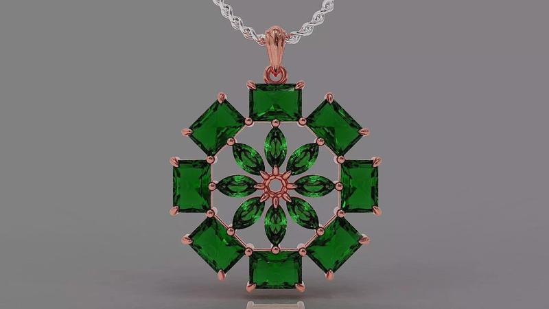 Prong set radiant and marquise cut diamond octagonal pendant