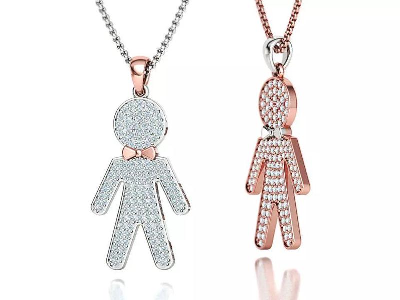 Diamond Boy Pendant Necklace Children Name Pendant 3dmodel