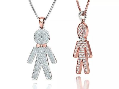 Diamond Boy Pendant Necklace Children Name Pendant 3dmodel