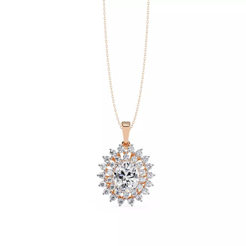 Classic Oval Double halo diamond pendant with chain for women