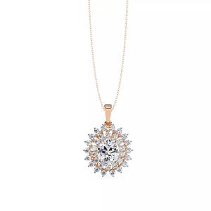 Classic Oval Double halo diamond pendant with chain for women